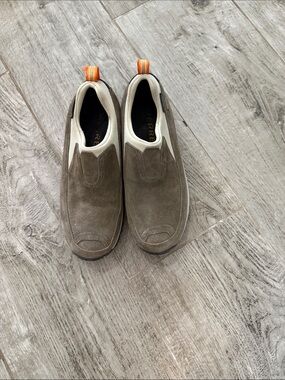 Pierre Cardin Men's Suede Slip-On Loafers in Taupe with Orange Pull Tabs